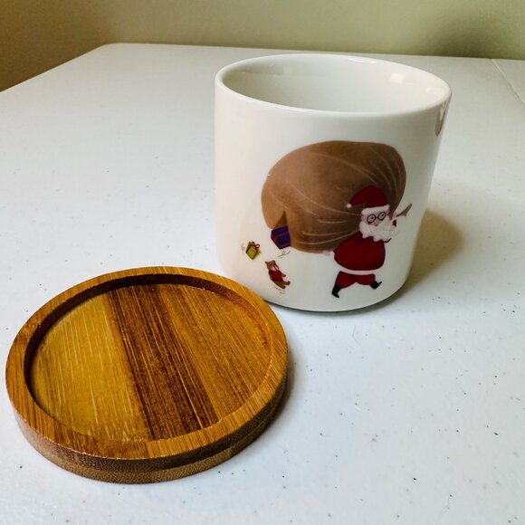 Set Of 3 Christmas Holiday Planters with Bamboo Saucers Santa Reindeer Snowman - Picture 3 of 9